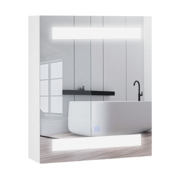 HOMCOM Dulap Baie cu 1 Usa Basculanta Oglinda si Lumini LED 60 x 50 x15cm | Aosom Romania