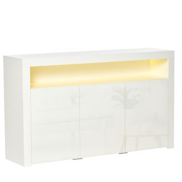 HOMCOM Bufet Modern cu 3 Usi cu lumini LED Colorate si Telecomanda din lemn, 155x40x92cm - Alb | Aosom Ro