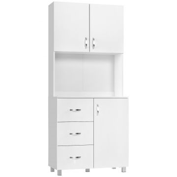 HOMCOM Bufet Modern din Lemn Alb cu 2 Dulapioare, Polite Reglabile, 1 Raft Deschis si 3 Sertare, 80x39,5x183,5cm | Aosom Romania