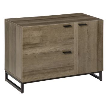 Bufet Multifuncțional Modern HOMCOM, Combinație Lemn și Metal, 2 Sertare și Dulapior, Design Elegant, 80x41.5x58cm, Lemn Natural | Aosom Romania