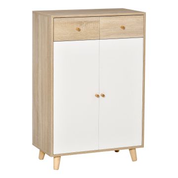 Dulap Pantofi HOMCOM cu 4 Rafturi și 2 Sertare, Capacitate 12 Perechi, 68x35x102.5 cm, Design Modern, Lemn Alb | Aosom Romania