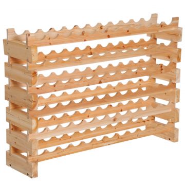 HOMCOM Raft pentru Sticle din Lemn de Brad cu 6 Rafturi pentru 72 de Sticle, 114x28x85 cm, Lemn Natural | Aosom Romania
