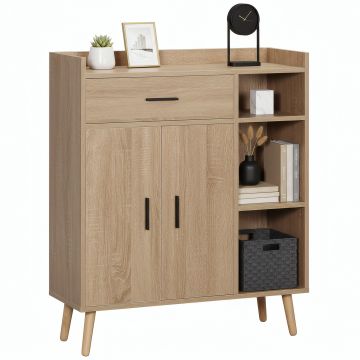 Bufet modern cu dulap de depozitare cu sertar si raft reglabil, din PAL, natural 80x30x96.5cm HOMCOM | Aosom Romania