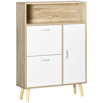Pantofar cu 2 usi rabatabile si dulap pentru pantofi HOMCOM, reglabil, natural, alb | Aosom Romania