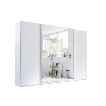 Dulap din pal cu 4 usi glisante si oglinda, Sincron I Alb, l315xA62xH226 cm