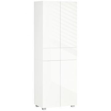 Dulap Bucatarie cu sertare,4 usi, cu 5 niveluri cu 3 rafturi reglabile,  pentru sufragerie, alb lucios 60x35x170cm HOMCOM | Aosom Romania
