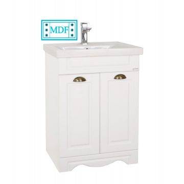 Baza si lavoar baie GN7721 - 60 cm usi, alb rustic