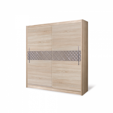 Dulap D03-20, usi glisante, 6 rafturi, bara de haine, corp sonoma deschis, fronturi gri, 200x59x215 cm