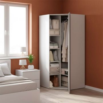 Dulap depozitare colt ARONA 84, A50, H195, 1U, Alb Portelan, Gri Piatra