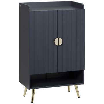 HOMCOM Dulap de pantofi modern cu 4 niveluri, cu 2 usi si rafturi reglabile pentru pana la 15 pantofi, din PAL si otel, 60x33x100 cm, gri si auriu | Aosom Romania