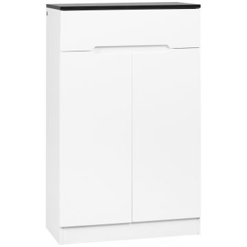 HOMCOM Dulap pentru Pantofi pentru 12 Perechi pentru Hol cu 3 Rafturi Reglabile și Sertar, Design Anti-Răsturnare, 60x32x100 cm, Alb | Aosom Romania