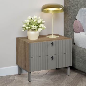 Noptiera MATERA 60, 2 sertare, Stejar, MDF Gri Piatra vopsit mat