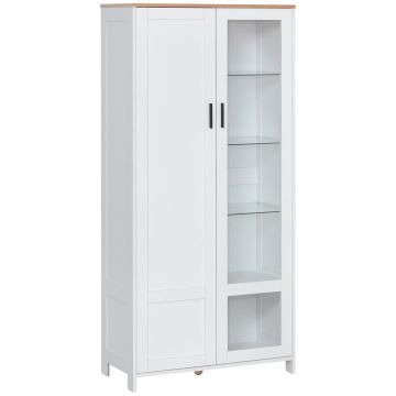 HOMCOM Bufet Modern 2 Uși 7 Rafturi Design Anti-Răsturnare Lemn Sticlă 76x36x160cm Alb | Aosom Romania