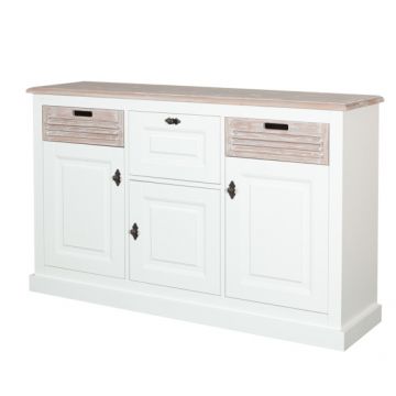 Bufet Cu 4 Usi Si 2 Sertare Cortina, Alb Si Natur, 142.7 cm