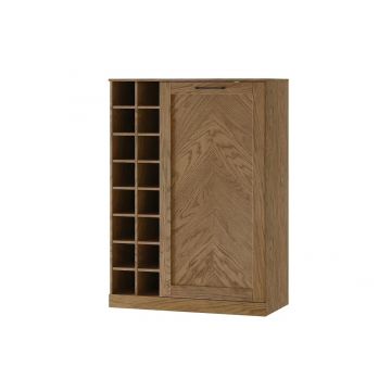 Cabinet din pal, furnir si lemn, cu 1 usa si suport sticle, Cozy 15 Stejar Rustic, l100xA50xH140 cm