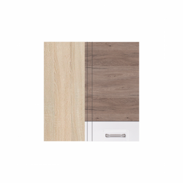 Corp superior de colt ECO-45G dreapta, 1 usa, corp stejar sonoma, fronturi alb lucios +stejar sanremo, 70x40x72 cm