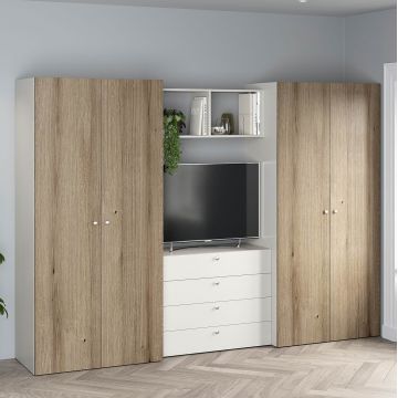 Dressing dormitor ARONA A 270, A50, H195, 4U4S, Alb Portelan, Stejar