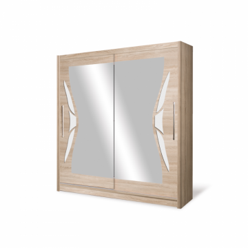 Dulap D08-15, usi glisante, 6 rafturi, bara de haine, oglinda, sonoma, 150x59x215 cm Dulap D08-15, usi glisante, 6 rafturi, bara de haine, oglinda, sonoma, 150x59x215 cm