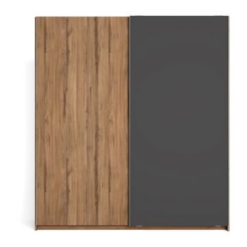 Dulap gri cu aspect de lemn de nuc cu uși glisante 182x200 cm Malta - Marckeric
