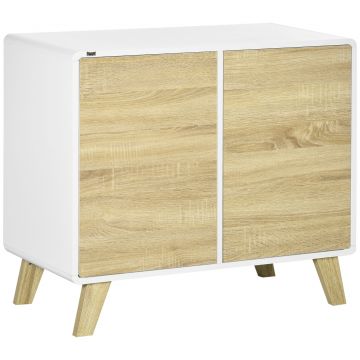 HOMCOM Mobilier multifunctional cu 2 usi si rafturi reglabile, dulap de living si dormitor, 80x40x70cm, alb si stejar | AOSOM RO