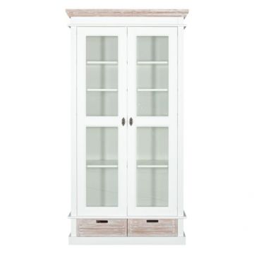 Vitrina Cu 2 Usi Si 2 Sertare Cortina Alb Si Natur, 102.8 Cm