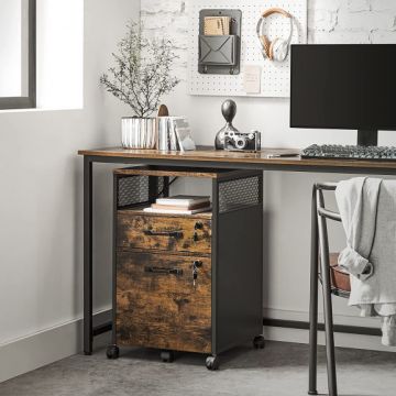 Dulap De Birou Mobil Cu 2 Sertare, Maro Rustic Si Negru, 42 Cm Dulap De Birou Mobil Cu 2 Sertare, Maro Rustic Si Negru, 42 Cm