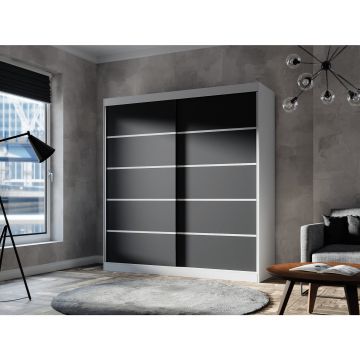 Dulap Usi Culisante Basti IV, 200x58x215 cm, Alb/Negru