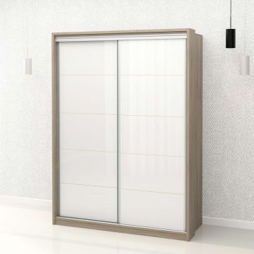 Dulap haine usi glisante PRIMAVERA 155, H205, Oak, Alb Gloss