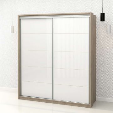 Dulap haine usi glisante PRIMAVERA 185, H205, Oak, Alb Gloss
