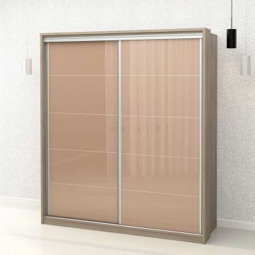 Dulap haine usi glisante PRIMAVERA 185, H205, Oak, Cappuccino Gloss