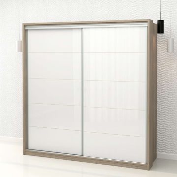 Dulap haine usi glisante PRIMAVERA 205, H205, Oak, Alb Gloss