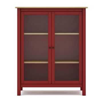 Vitrină roșu/natural din lemn de pin 90x110 cm Misti – Marckeric