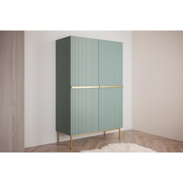 Cabinet din pal, MDF si metal, cu 2 sertare si 2 usi, Nicole 100-2D2SZ Verde Mint / Auriu, l100xA45xH160 cm