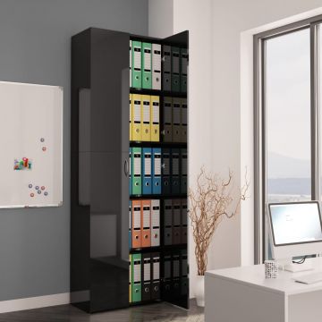 Dulap de birou negru extralucios 60x32x190 cm PAL