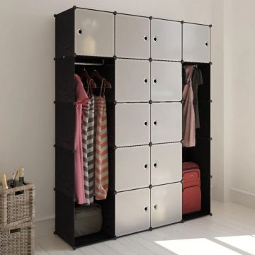 Dulap modular 14 compartimente alb și negru 37 x 146 x 1805 cm