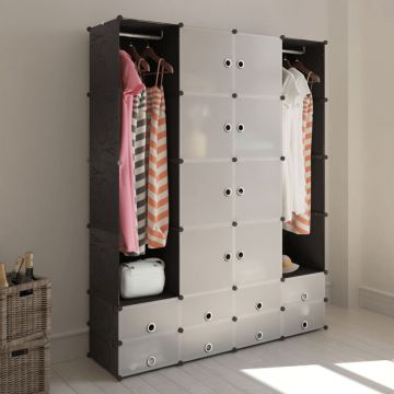 Dulap modular cu 18 compartimente alb și negru 37x146x1805 cm