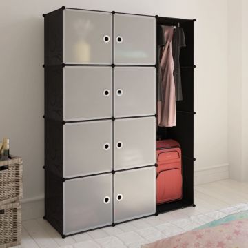 Dulap modular cu 9 compartimente 37x115x150 cm negru și alb