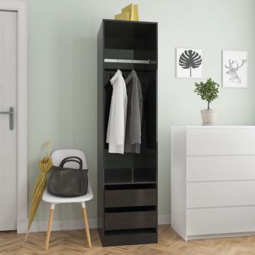 Șifonier cu sertare negru foarte lucios 50 x 50 x 200 cm PAL