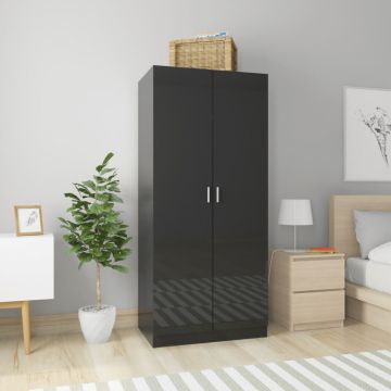 Șifonier negru extralucios 80 x 52 x 180 cm PAL
