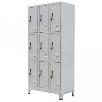 Dulap vestiar cu 9 compartimente, oțel, 90 x 45 x 180 cm, gri