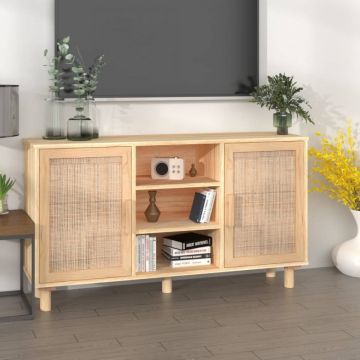 Servantă, maro, 105x30x60 cm, lemn masiv pin și ratan natural