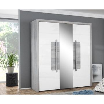 Dulap Atentivo Stejar Nordic Gri Si Alb Lucios, 203.4 Cm