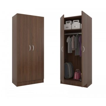 Dulap cu 2 Usi, Raft Depozitare si Bara de Haine 200x80x50 cm,Culoare Wenge din pal de 18 si cant ABS
