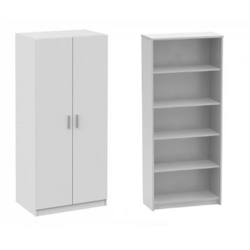 Dulap cu 2 Usi si 4 Rafturi de Depozitare, 200x80x40 cm, Culoare Alb, Material PAL de 18mm