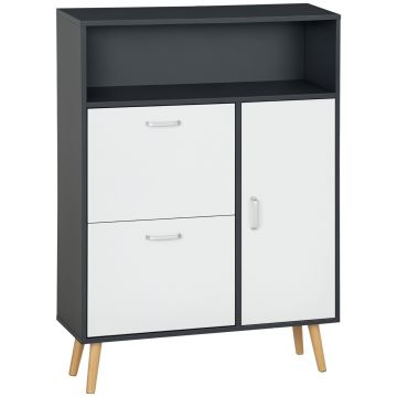 HOMCOM Pantofar Spațios cu 2 Uși Rabatabile și Raft Deschis, Design Modern, Gri și Alb | Aosom Romania