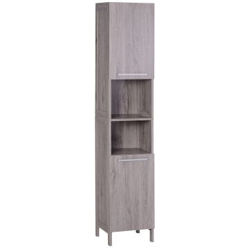 Kleankin Coloană Baie 2 Dulapuri 2 Rafturi Deschise MDF Suprafață Netedă 30x32x172.5cm Culoare Lemn | Aosom Romania