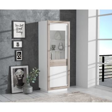 Vitrina Stanga Cuantico Stejar Nelson, Alb Si Alb Super Lucios, 73.3 Cm Vitrina Stanga Cuantico Stejar Nelson, Alb Si Alb Super Lucios, 73.3 Cm