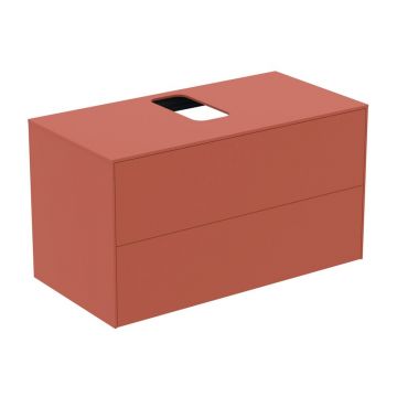 Dulap baza suspendat Ideal Standard Atelier Conca rosu - oranj mat 2 sertare si blat cu decupaj central 100 cm
