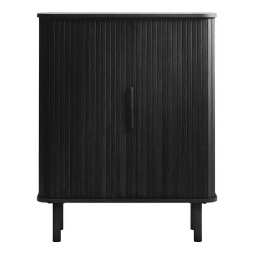 Dulap negru cu aspect de lemn de stejar cu ușă glisantă 113x90 cm Cavo – Unique Furniture