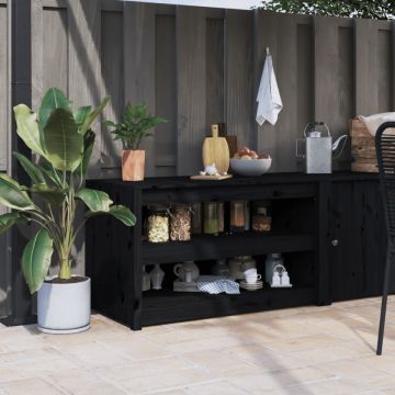 Dulap bucătărie de exterior negru, 106x55x64 cm, lemn masiv pin
